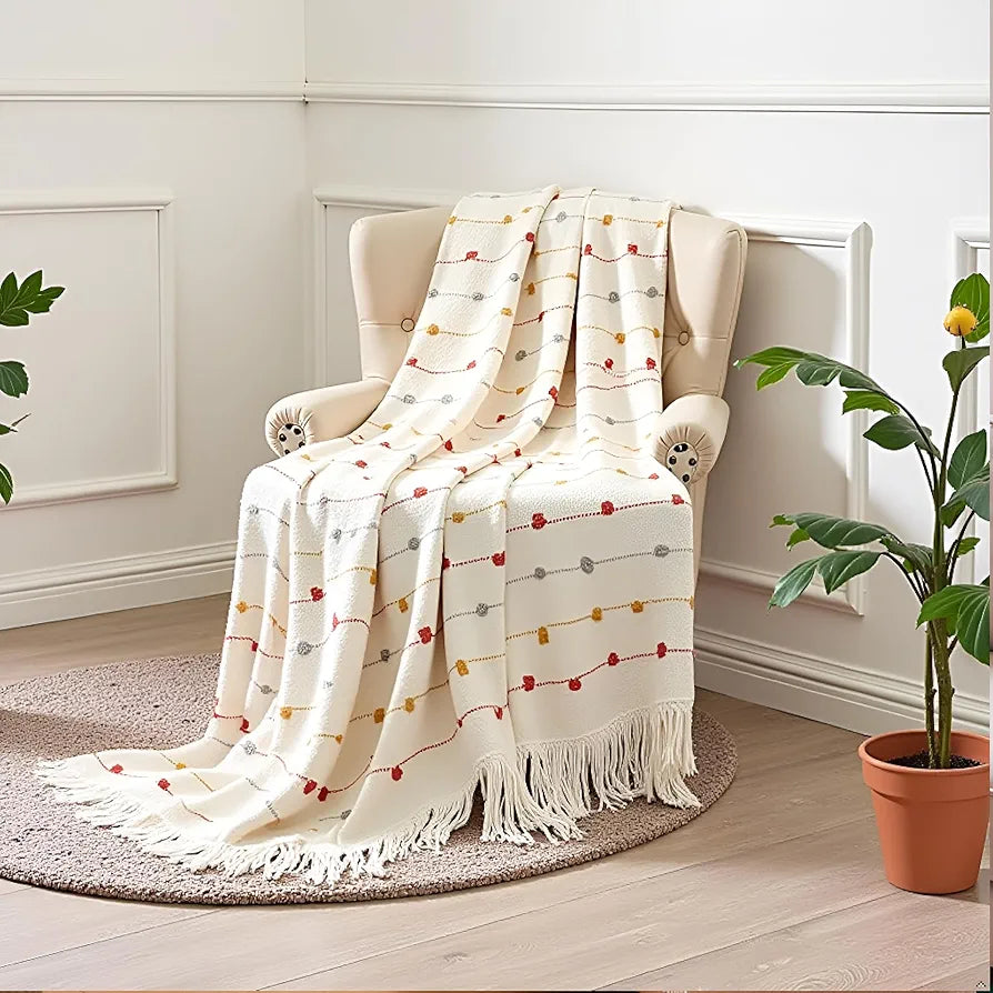 SAJAVAT HOME Hand-Knitted Pure Cotton 3 Seater Sofa Throw | Beige Multi Throw for Living Room, Bedroom, Sofa & Chair | 80x52 Inches / 204x132 Cm | Pack of 1