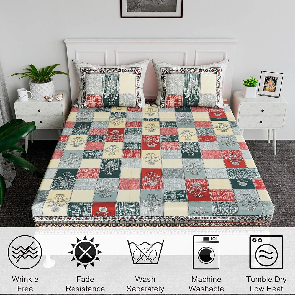 Kuber Industries 100x108 Inch Cotton Bedsheets for Double Bed with 2 Pillow Covers | Easy to Wash & Maintain Double Bedsheet Cotton Fabric - for Daily Use | Candy Flower -Green & Yellow