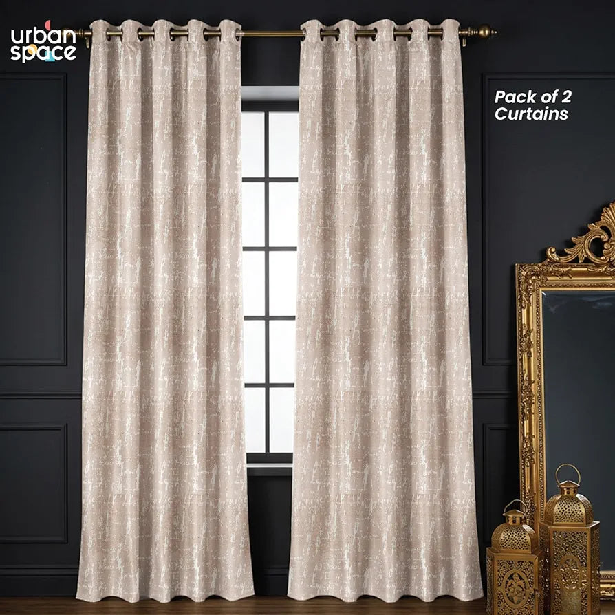 Urban Space Premium Jacquard Window Curtains 5 feet Long, 80-85% Light Blocking Curtains for Living Room, Pack of 2 Blackout Curtains with Eyelets, Tieback Included 