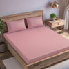 Trance Home Linen Premium 100% Cotton 300TC Jacquard Weave Fitted Bedsheet for King Size Bed with 2 Pillow Cover Skin Friendly 78 x 72 Inches Colour Dusty Rose