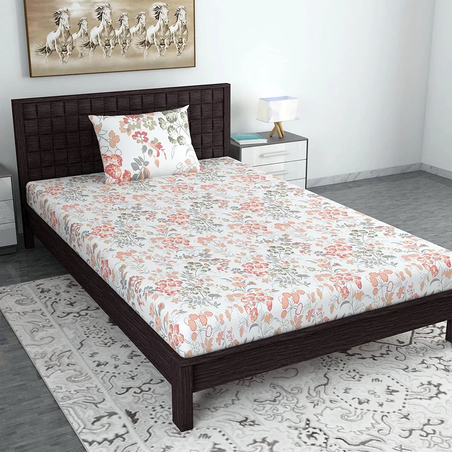 Divine Casa 144 TC 100% Cotton Bedsheet for Single Bed with 1 Pillow Cover 