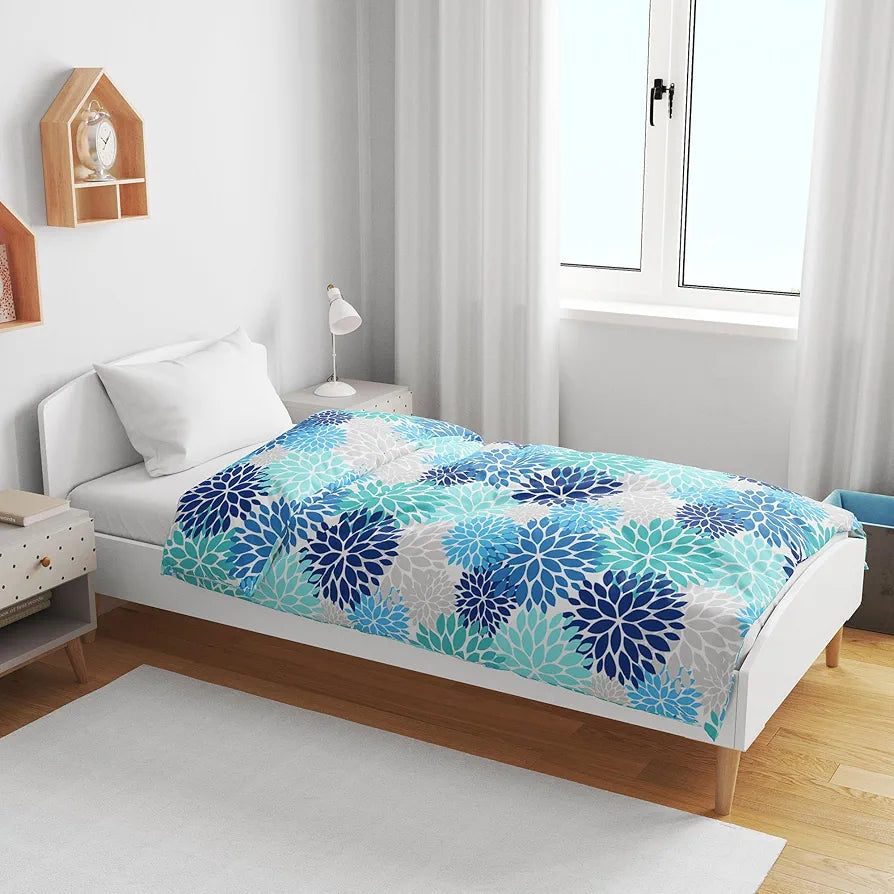 Divine Casa Floret 100% Cotton Single Kids Dohar | 120 GSM | Soft & Lightweight Throw Blanket | Cozy & Breathable Bedding | All-Season Comfort | 140 x 100 CM, Blue Aqua