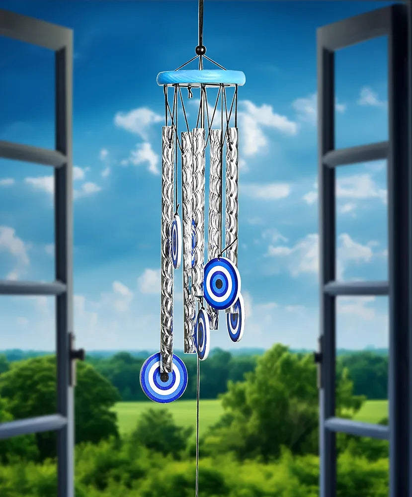 ZAICUS 27-Inch Turkish Evil Eye Wind Chimes – Metal Hanging Décor for Home, Balcony, Living Room & Entrance – Positive Energy & Housewarming Gift for Women 