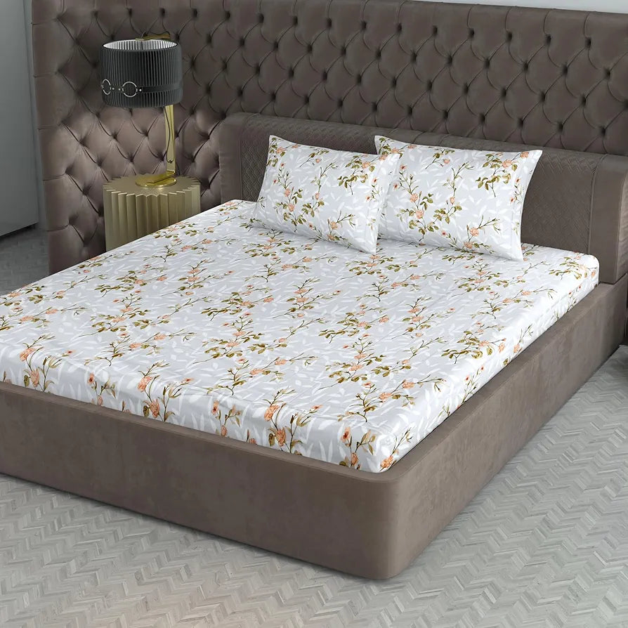 Divine Casa 200 TC 100% Cotton King Size Bedsheet | 270 x 270 cm | Premium Soft Fabric | Elegant Design for Modern Bedroom Decor | Includes 2 Pillow Covers