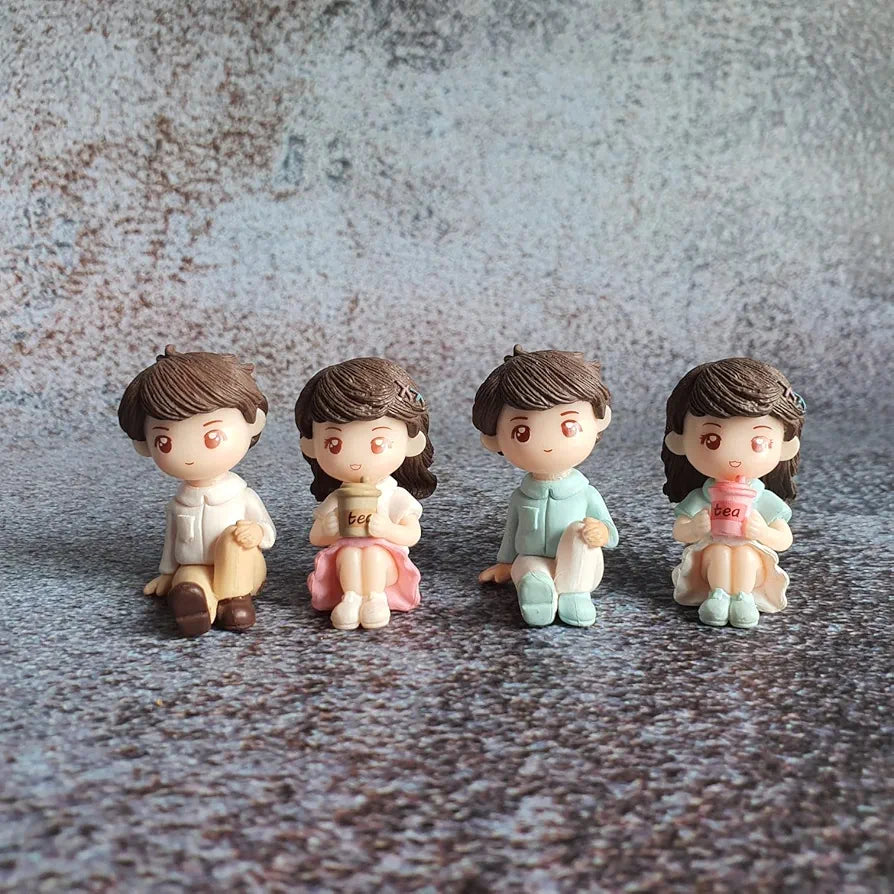 SATYAM KRAFT 1 Set  Miniature Couple Figurines with Bench | Cute Tea Time Resin Dolls for Home Decor, Garden,Tabletop,Cake Decoration,Rakshabandhan Gift,DIY Crafts & Showpiece