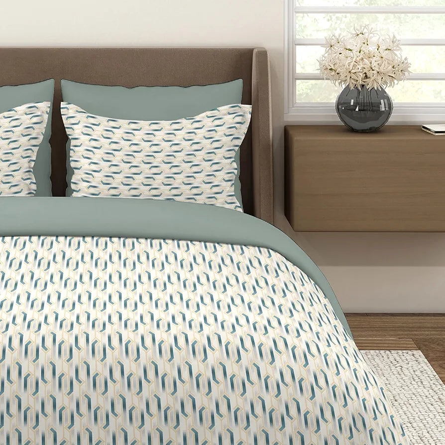 Layers Home Easy 100% Cotton Bedsheet Set for All Seasons - Lightweight, Moisture Absorbent, Machine Washable & Easy to Care - Gift for Housewarming & More - 144 TC - Queen Size 