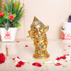 KridayKraft Metal Ganesha Playing Flute Murti Ganpati Metal Statue Home Decor Office Brass Color
