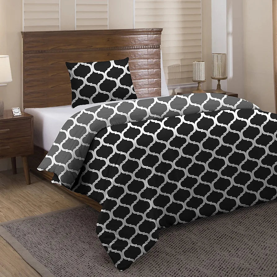 Divine Casa Microfiber Reversible Single Bed AC Duvet Cover with 1 Pillow Cover for Quilt,Comforter,Blanket - Black Grey