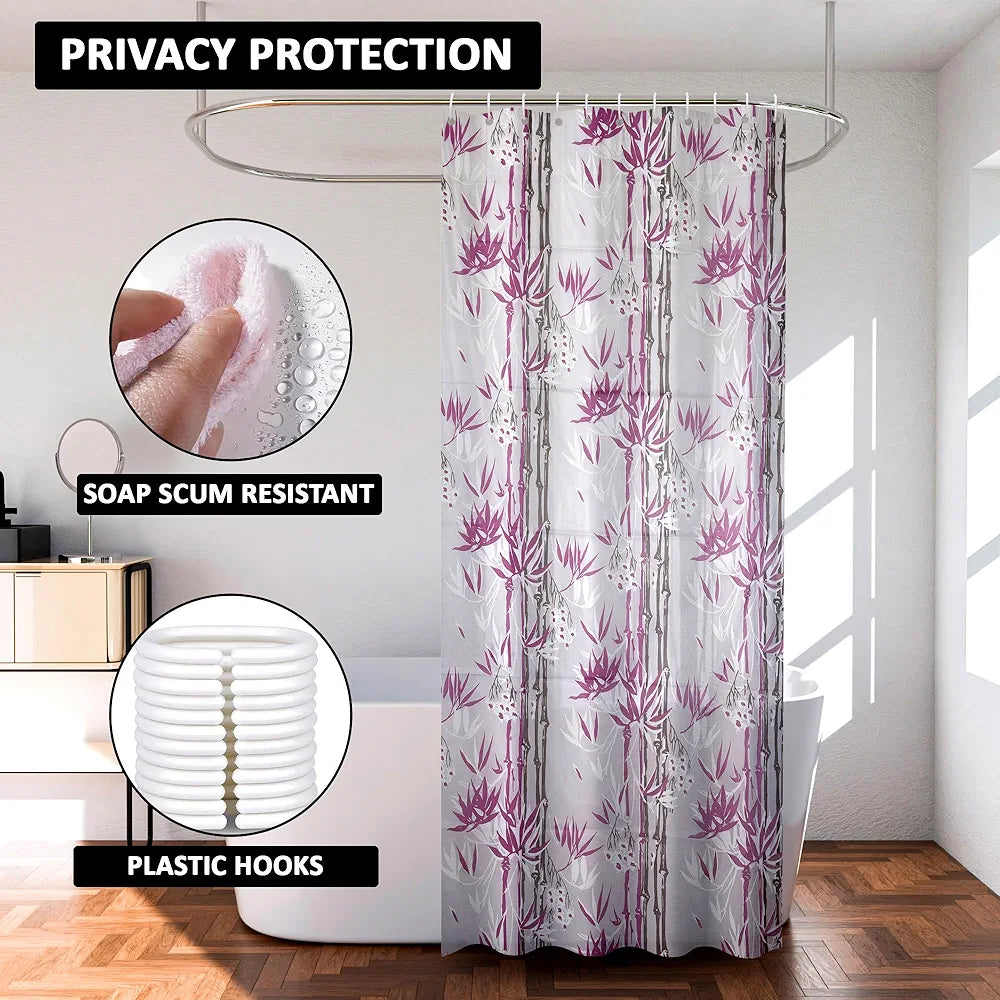 Kuber Industries Shower Curtain | 7 Feet | Bathroom Shower Curtain | AC Curtains | PVC Waterproof Window Curtain | Curtains for Bathtub | 8 Rings Curtain | Bamboo Print | Purple