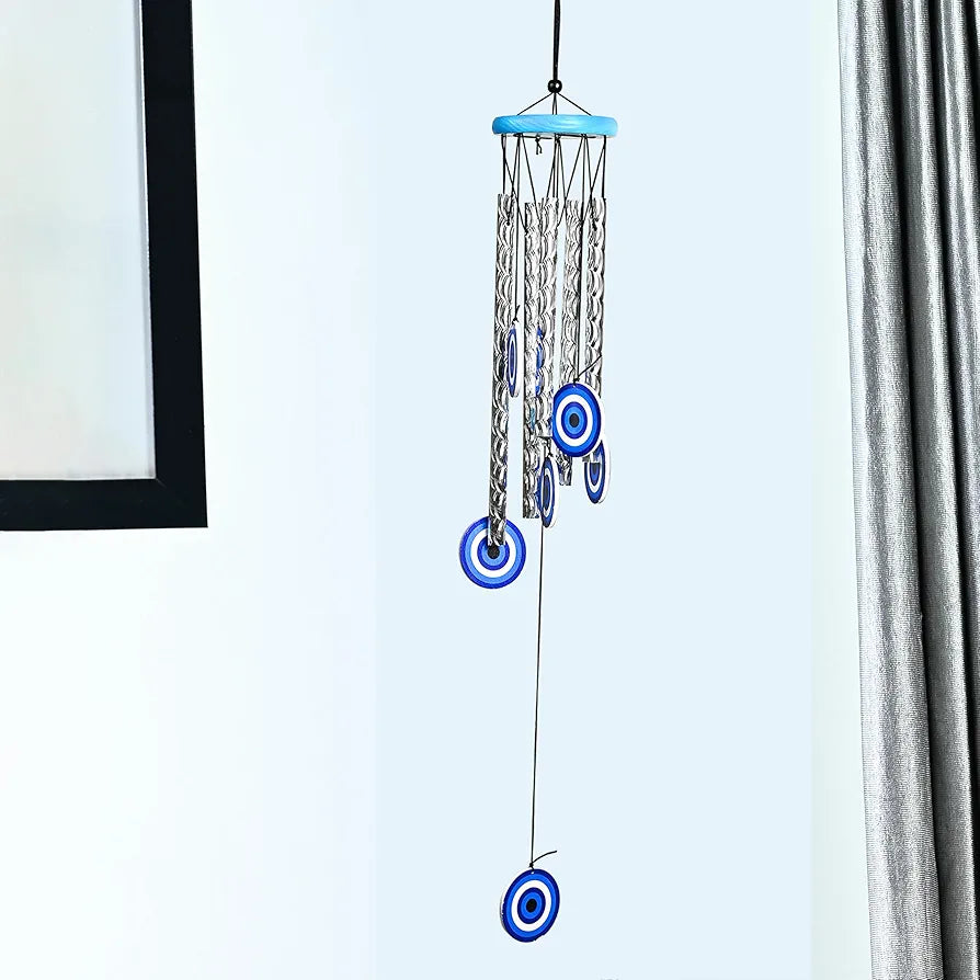 ZAICUS 27-Inch Turkish Evil Eye Wind Chimes – Metal Hanging Décor for Home, Balcony, Living Room & Entrance – Positive Energy & Housewarming Gift for Women 