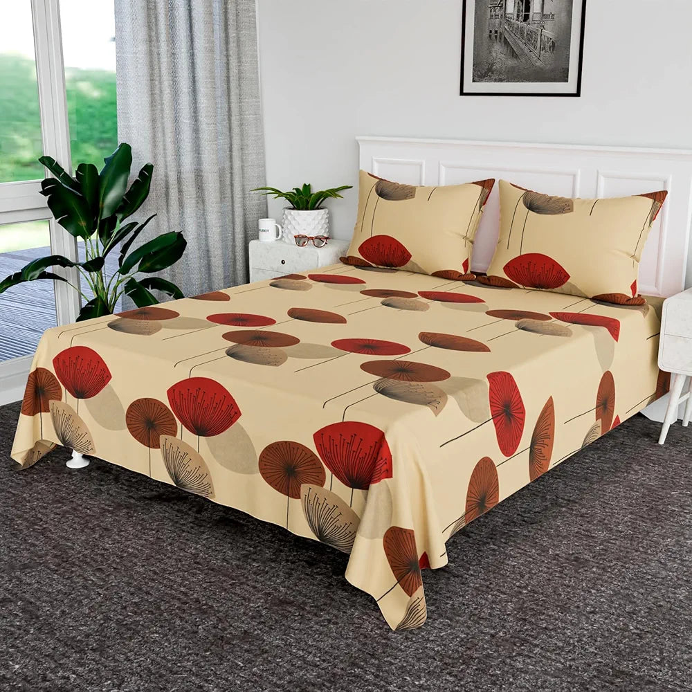 Kuber Industries Double Bedsheet | Bedsheet for Double Bed | Double Bedsheet with 2 Pillow Covers | Cotton Double Bed Sheet Set | Flower Bedsheet | 90X100 | Cream & Maroon, 350 tc