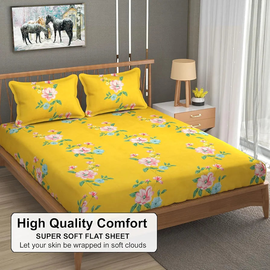 FRESH FROM LOOM Hypoallergenic King Size Floral Print Microfiber Bedsheet Set - 240 TC, Includes 2 Pillow Covers 