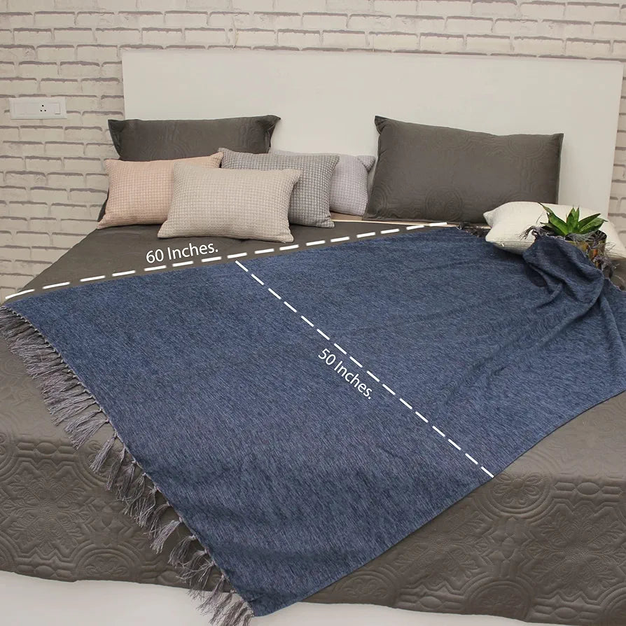 Cazimo Soft Chenille Premium Throw Blanket with Tassel Fringe, Fade Resistant, All Seasons,Ultra-Soft for Decorative Sofa & Bed Cover, Chair & Travel, 60x50 Inches, Pack of 1, Brown