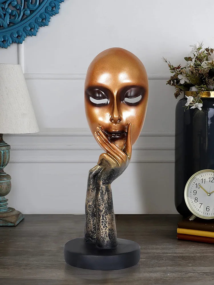 ZART Resin Human Lady Face Showpiece, Medium, 1 Piece, Golden