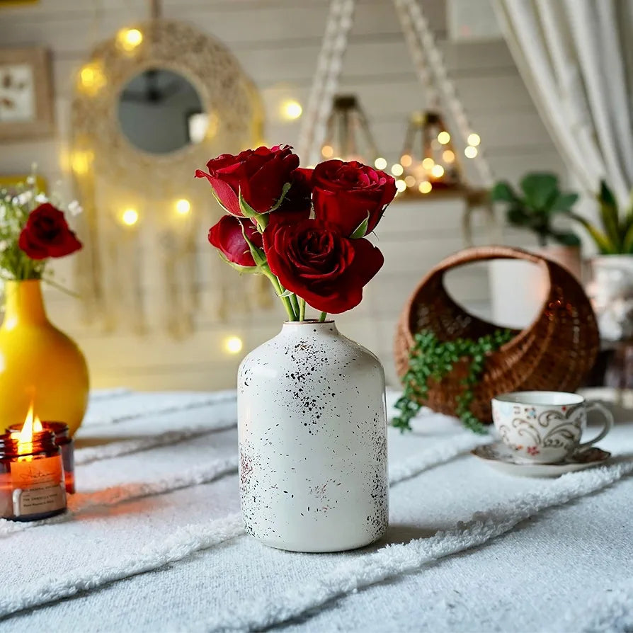 Behoma Metal Flower Vase for Home Decor Items for Living Room Bedroom Drawing Room Accessories Dried Flower Vase Marriage Gifts for Couples Off White Spotted