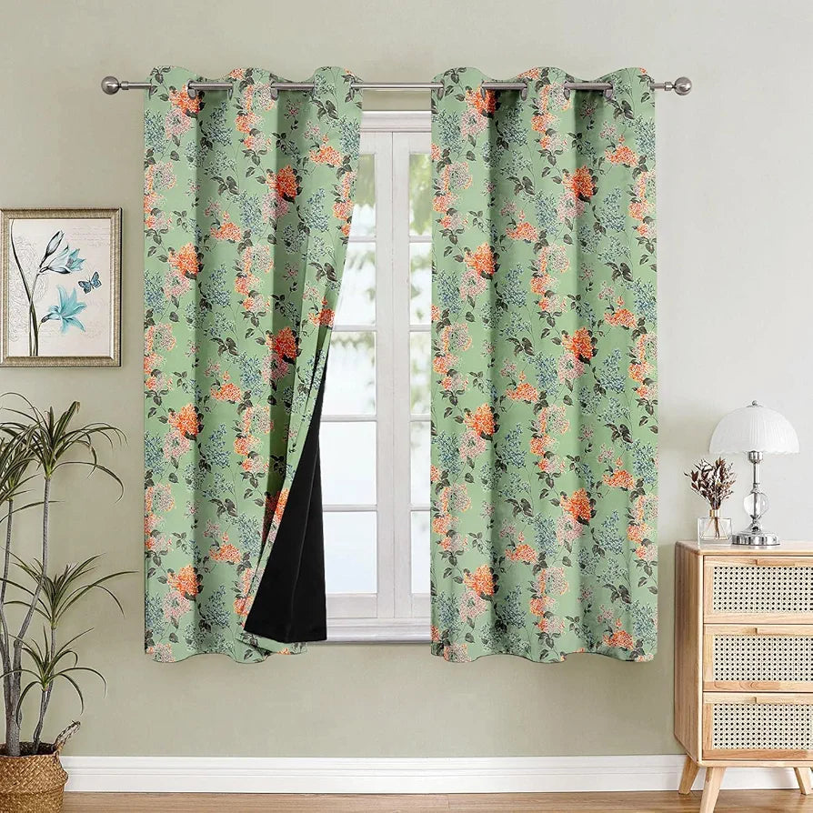 Cloth Fusion 100% Blackout Printed Premium Window Curtains 5 Feet Long Set of 2, Noise Reducing Blackout Curtains 5 Feet for Window with Grommet for Home Decor 