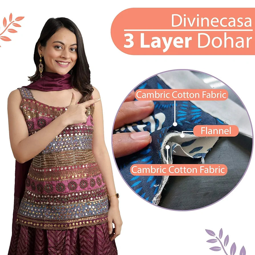 Divine Casa 120 GSM 100% Cambric Cotton Jaipuri Dohar Single Bed Reversible AC Blanket- | TC - 120