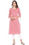 Janasya Women's Pure Cotton Straight Kurta Light Pink