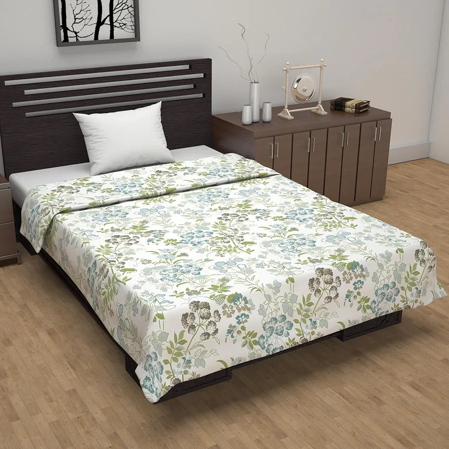 Divine Casa Floret 100% Cotton Single Dohar | 120 GSM | Soft & Lightweight Throw Blanket | Cozy & Breathable Bedding | All-Season Comfort | 210 x 140 CM, Floral Breeze