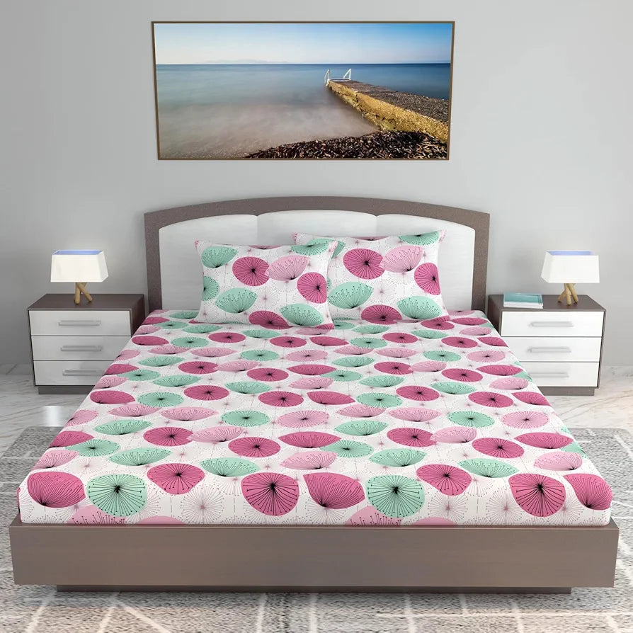 Divine Casa 144 TC 100% Cotton King Bedsheet with 2 Pillow Covers | Skin-Friendly Fabric for Everyday Comfort | 270 X 270 CM | Floral Pattern | Dusty Pink