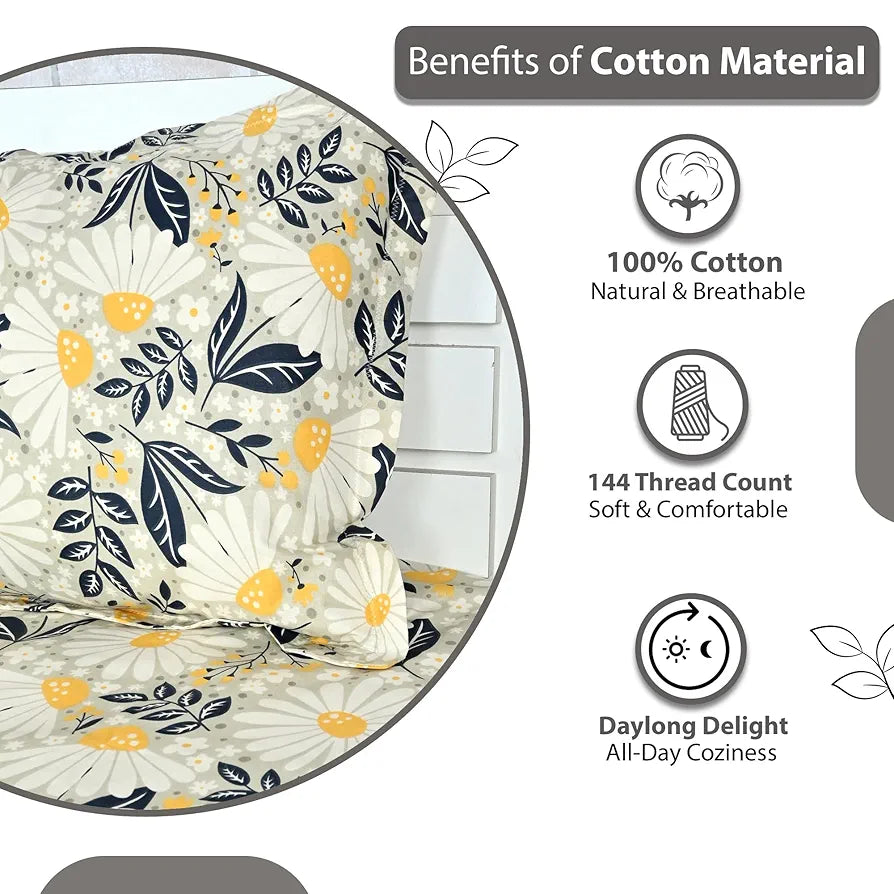 Divine Casa 100% Cotton Bedsheet for Single Bed, 144 TC Bedsheet Single Size Bed Cotton with 1 Pillow Cover 