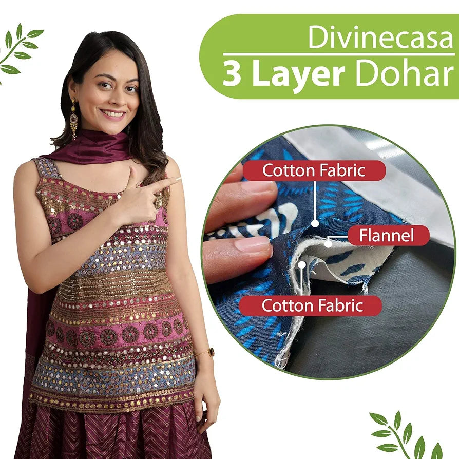 Divine Casa Pure Cotton Printed Single Dohar | 120 GSM | Soft & Lightweight Throw Blanket | Cozy & Breathable Bedding | All-Season Comfort | 210 x 140 CM, Ice Green