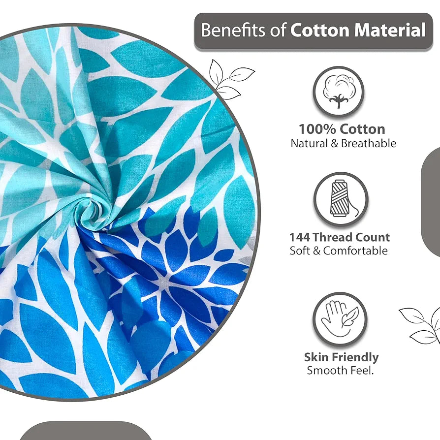 Divine Casa 144 TC 100% Cotton Double Bedsheet with 2 Pillow Covers | Skin-Friendly Fabric for Everyday Comfort | 254 X 222 CM | Floral Pattern | Blue Aqua