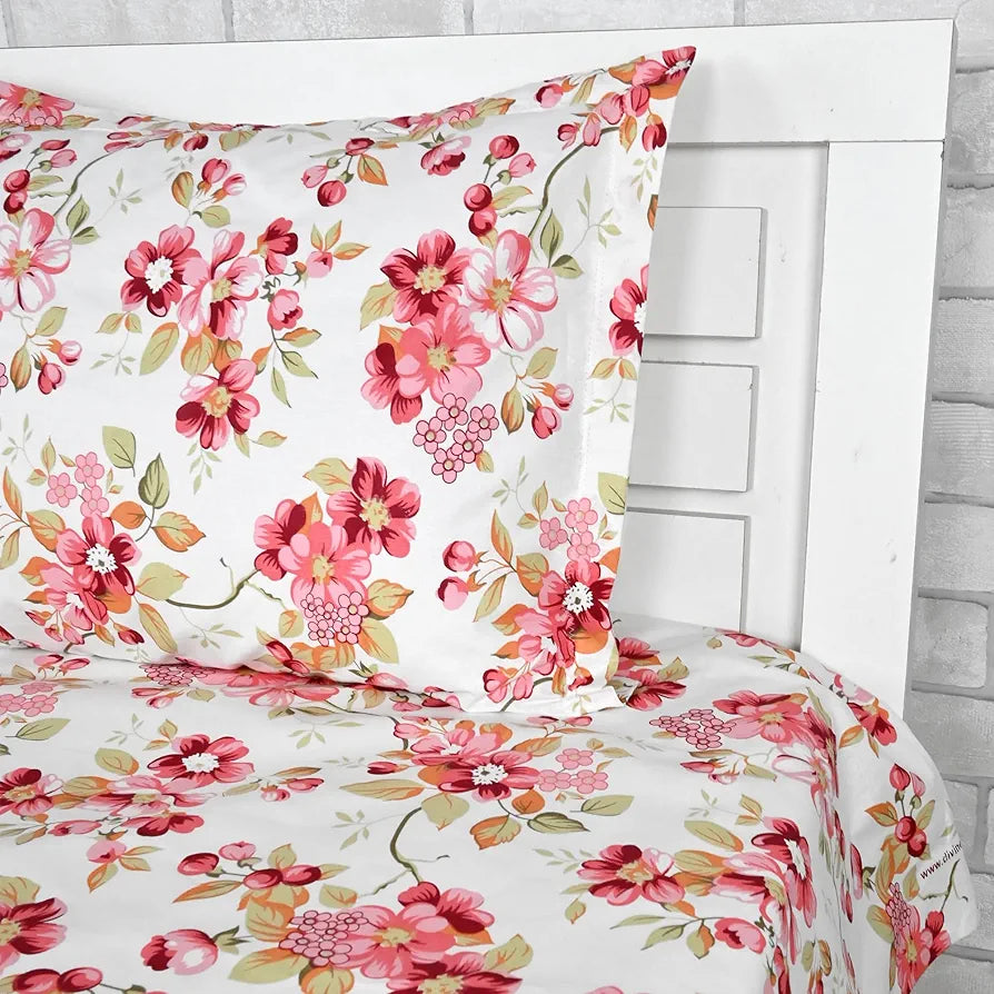 Divine Casa 144 TC 100% Cotton Bedsheet for Single Bed with 1 Pillow Cover 