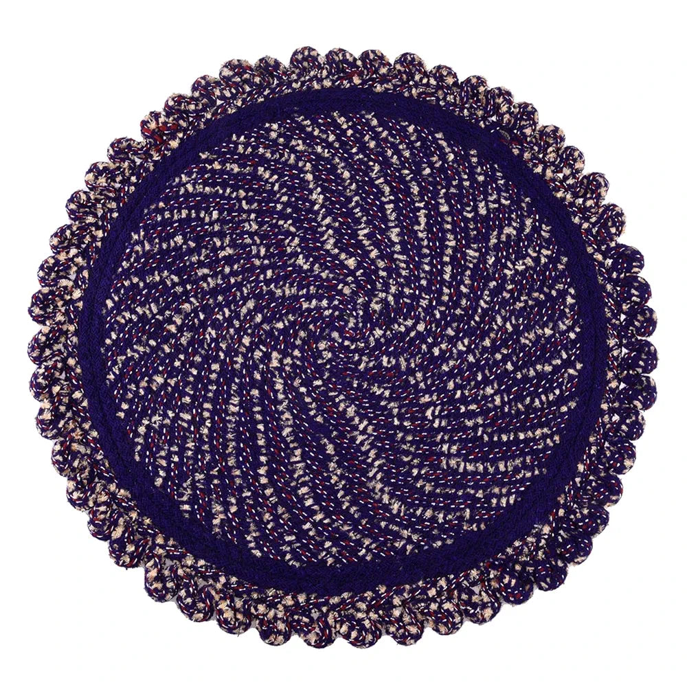 Kuber Industries Round Shape Feather Door Mat - Cotton Reversible for Kitchen and Home - 20 Inch Large Purple