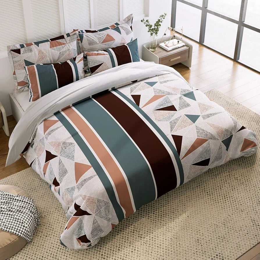 THE HOME STYLE 400 TC Supersoft Cotton Feel Glace Cotton Elastic Fitted Printed King Size Double Bed Bedsheet wih 2 Pillow Cover , Multicolor