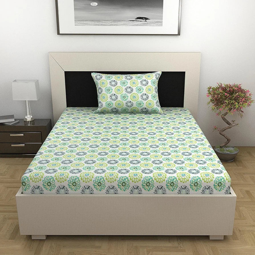 Divine Casa 144 TC 100% Cotton Single Bedsheet with 1 Pillow Cover | Skin-Friendly Fabric for Everyday Comfort | 223 X 145 CM | Floral Pattern | Calery