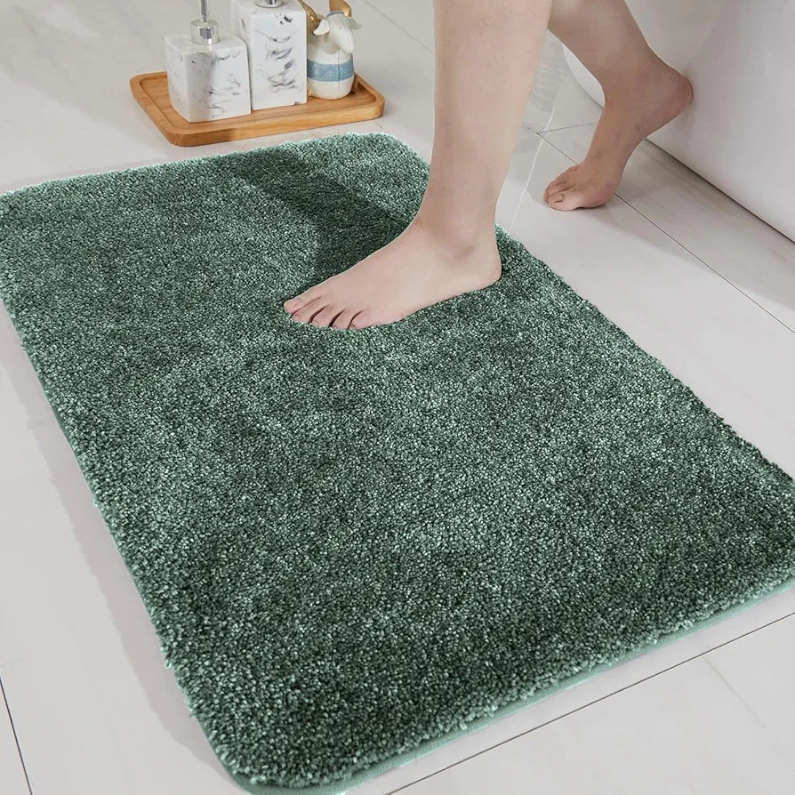 LUXE HOME INTERNATIONAL Microfibre Rectangular Bath mat Super Soft Anti Skid Newman Mats For Bathroom ,Green