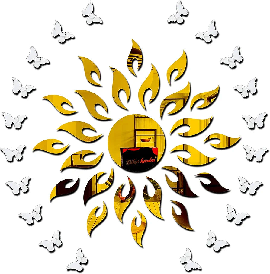 Bikri Kendra - Sun Golden 20 Butterfly Silver Acrylic Animals Wall Refrigerator Sticker, Gold