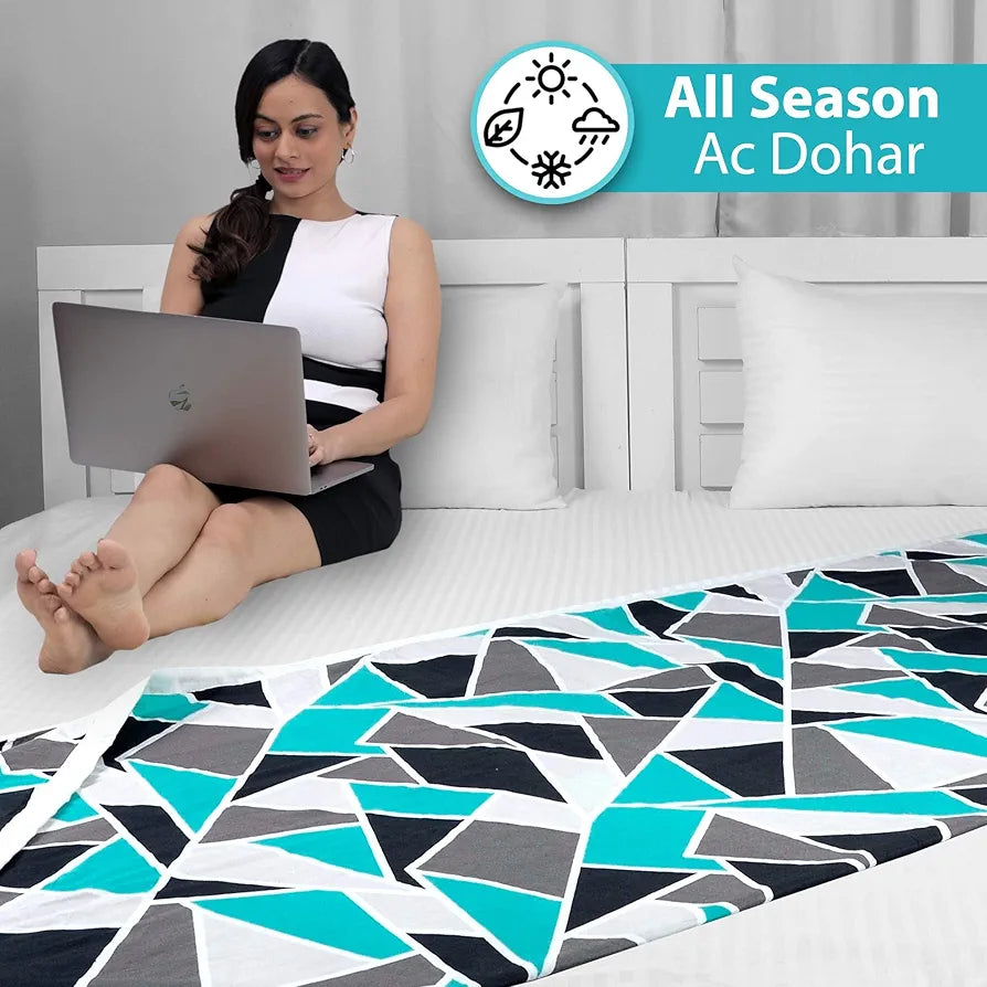 Divine Casa 100% Cotton 144 TC Reversible Geometric Printed Double Bed AC Dohar Blanket for Mild Winter | TC - 144