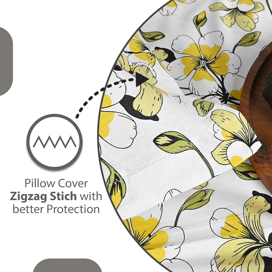 Divine Casa Bedsheet for Single Size Bed 144 TC Cotton Bedsheet for Single Size Bed with 1 Pillow Cover  Floral Golden Daffodil Cotton Bedsheet