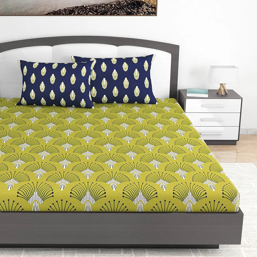 Divine Casa 144 TC 100% Cotton Bedsheet King Size Bed, King Size Bedsheet with 2 Pillow Covers 