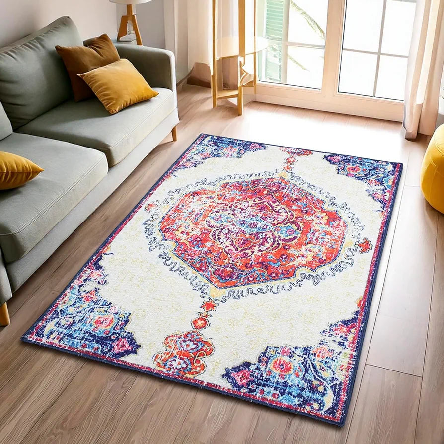 Status Contract Rugs for Living Room | 3D Printed Carpet for Living Room Decor|Anti Skid Backing Home Essentials | Boho Rugs Living Room , Polyester, Multicolor, Rectangular