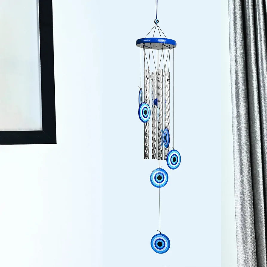 ZAICUS Turkish Evil Eye Wind Chimes – Metal Hanging Décor for Home, Balcony, Entrance & Living Room – 27-inch Chime for Positive Energy & Housewarming Gift 