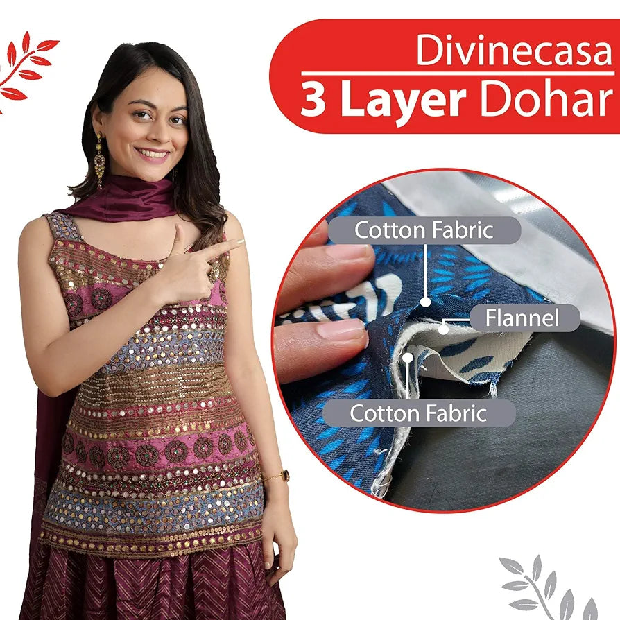 Divine Casa Floret 100% Cotton Single Dohar | 120 GSM | Soft & Lightweight Throw Blanket | Cozy & Breathable Bedding | All-Season Comfort | 210 x 140 CM, Royale