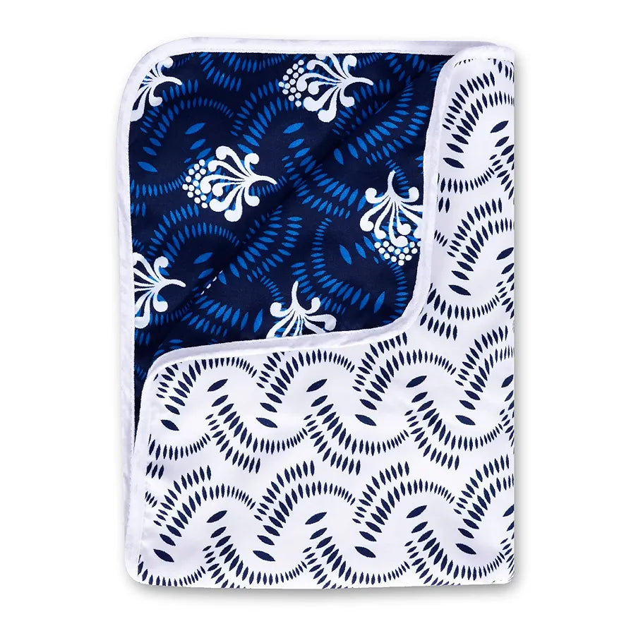 Divine Casa Printed Microfiber 120 GSM Reversible Dohar Blanket for Single Bed | Lightweight AC Blanket, Navy Blue & White, 140 x 210 cm