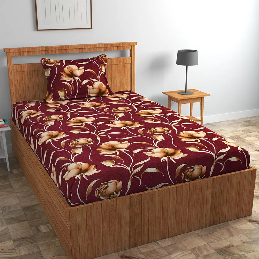 Homefab India 160 TC Glace Cotton Single BedSheet with 1 Pillow Cover -  - Multicolor, Floral