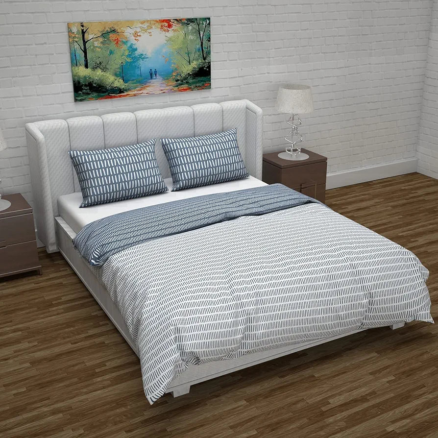 Divine Casa Micro Polyester Reversible Double Bed Queen Size Floral Printed Duvet Cover, Blue and White1