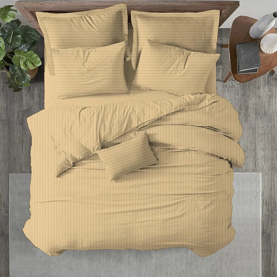 Trance Home Linen Zippered 100% Cotton 200TC Satin Stripe King Size Duvet Cover Quilt Cover Blanket Cover Razai Comforter Cover with 2 Pillow Covers 