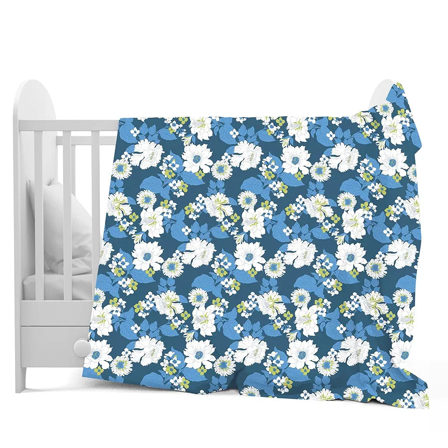 Divine Casa 120 GSM Microfiber Single Kids Dohar  | Soft & Lightweight Throw Blanket | Cozy & Breathable | All-Season Comfort | 140 x 100 CM | Floral Pattern | Galaxy Blue & White