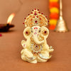 CraftVatika Ganesh Idol Murti Statue for Car Dashboard Ceramic Terracotta Gold Plated Cream