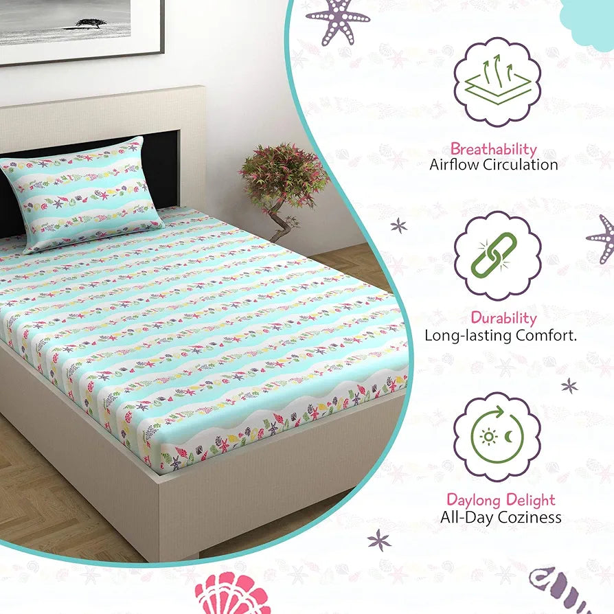 Divine Casa 144 TC Pure Cotton Single Bedsheet with 1 Pillow Cover | Skin-Friendly Fabric for Everyday Comfort | 223 X 145 CM | Abstract Pattern | Cosmic Sky