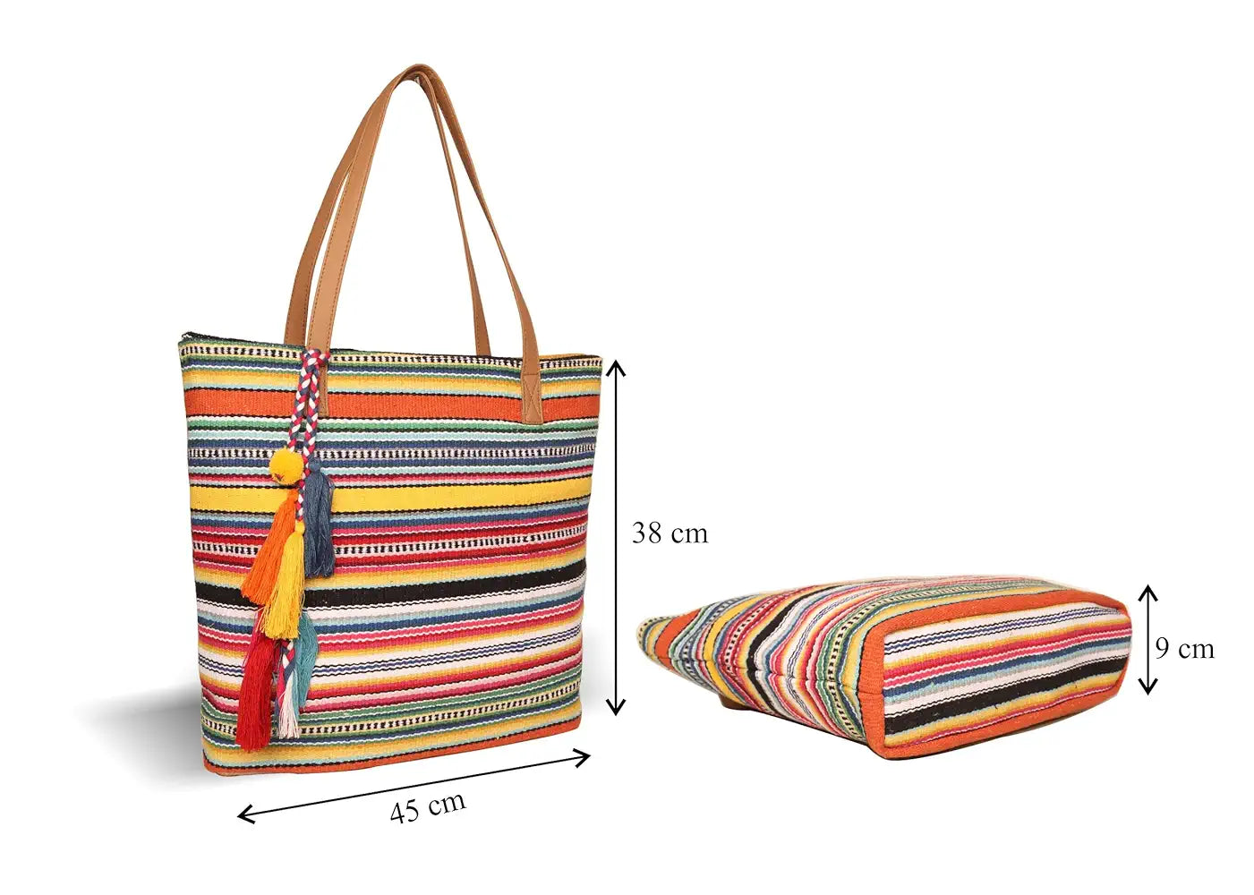 ASTRID Women's Multicolor Cotton Tote Bag With Tassels