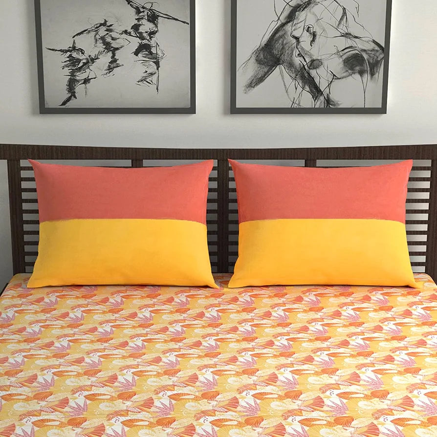 Divine Casa 144 TC Pure Cotton Double Bed Bedsheet with 2 Pillow Covers | Smooth & Comfortable for Daily Use | All-Weather Coziness & Bedroom Style | Size 222 x 254 CM | Regal Paisley | Peach Yellow