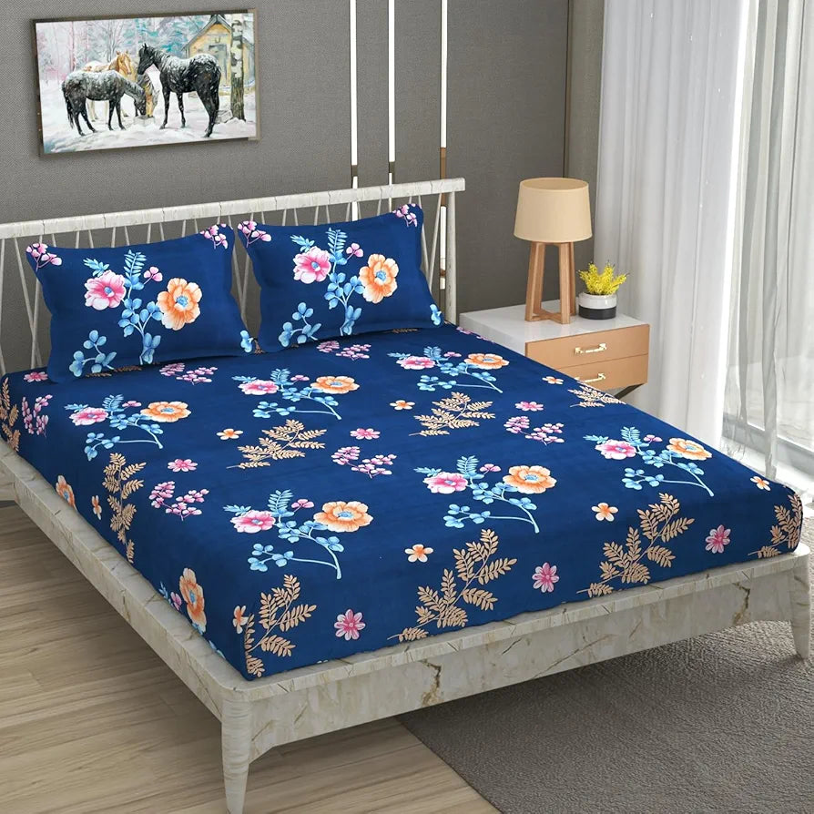 Homefab India 180 TC Microfiber Double BedSheet with 2 Pillow Covers -  -Blue, Floral