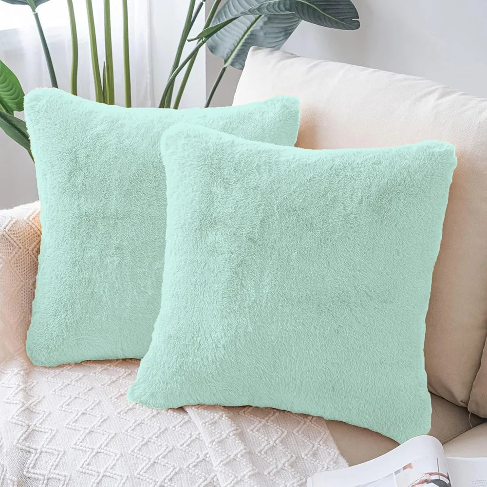 Luxe Home Cushion Cover 16 inch x 16 inch Duble Side Rabbit Fur Plain Design Covers Set of 2 for Sofa, Bedroom, livingroom 